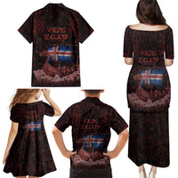 Iceland Vikings Family Matching Puletasi and Hawaiian Shirt Norse Runes with Raven and Longship Design Featuring National Flag