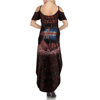 Iceland Vikings Family Matching Summer Maxi Dress and Hawaiian Shirt Norse Runes with Raven and Longship Design Featuring National Flag