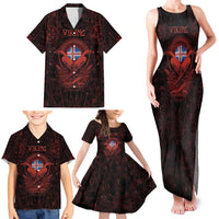 Iceland Vikings Family Matching Tank Maxi Dress and Hawaiian Shirt Norse Runes with Raven and Longship Design Featuring National Flag