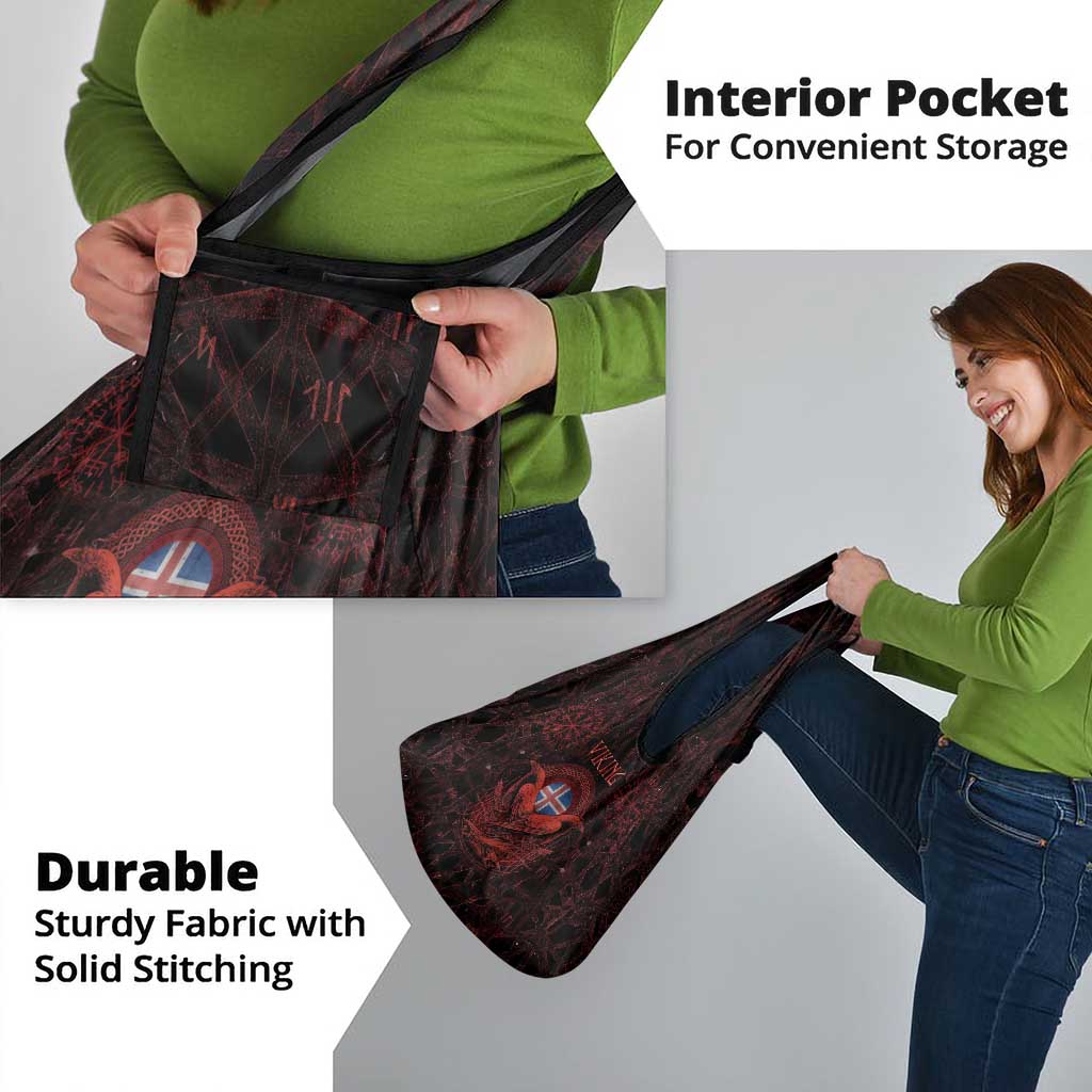 Iceland Vikings Grocery Bag Norse Runes with Raven and Longship Design Featuring National Flag