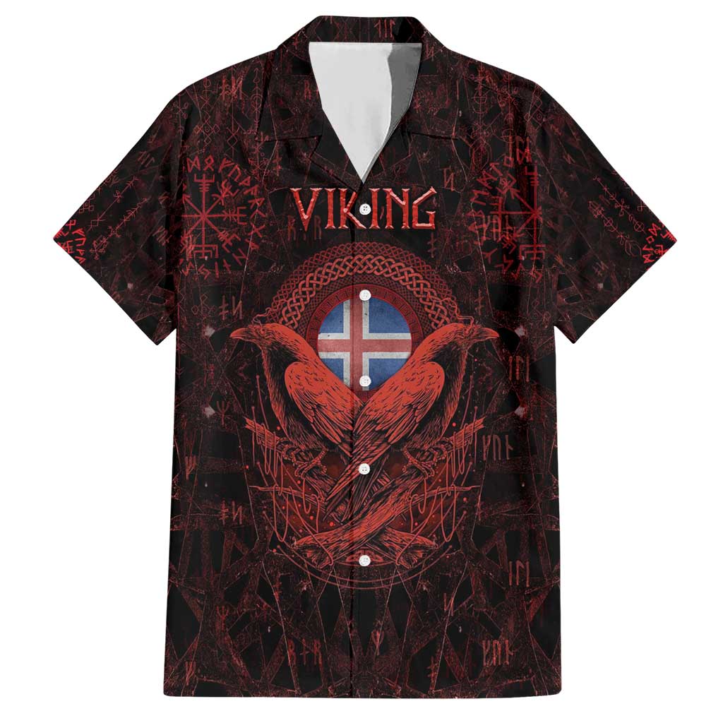 Iceland Vikings Hawaiian Shirt Norse Runes with Raven and Longship Design Featuring National Flag