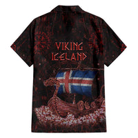 Iceland Vikings Hawaiian Shirt Norse Runes with Raven and Longship Design Featuring National Flag