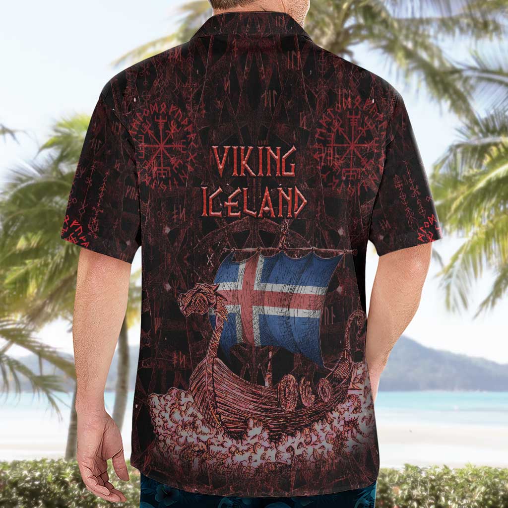 Iceland Vikings Hawaiian Shirt Norse Runes with Raven and Longship Design Featuring National Flag