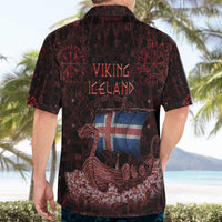 Iceland Vikings Hawaiian Shirt Norse Runes with Raven and Longship Design Featuring National Flag