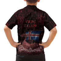 Iceland Vikings Hawaiian Shirt Norse Runes with Raven and Longship Design Featuring National Flag