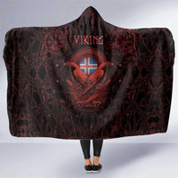 Iceland Vikings Hooded Blanket Norse Runes with Raven and Longship Design Featuring National Flag