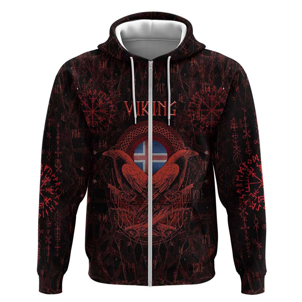 Iceland Vikings Hoodie Norse Runes with Raven and Longship Design Featuring National Flag