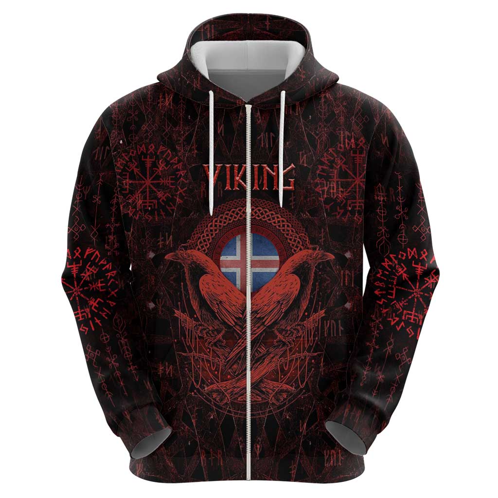 Iceland Vikings Hoodie Norse Runes with Raven and Longship Design Featuring National Flag
