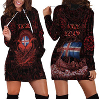 Iceland Vikings Hoodie Dress Norse Runes with Raven and Longship Design Featuring National Flag