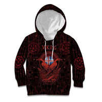 Iceland Vikings Kid Hoodie Norse Runes with Raven and Longship Design Featuring National Flag