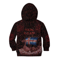 Iceland Vikings Kid Hoodie Norse Runes with Raven and Longship Design Featuring National Flag