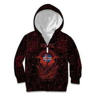 Iceland Vikings Kid Hoodie Norse Runes with Raven and Longship Design Featuring National Flag
