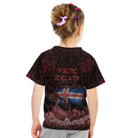 Iceland Vikings Kid T Shirt Norse Runes with Raven and Longship Design Featuring National Flag