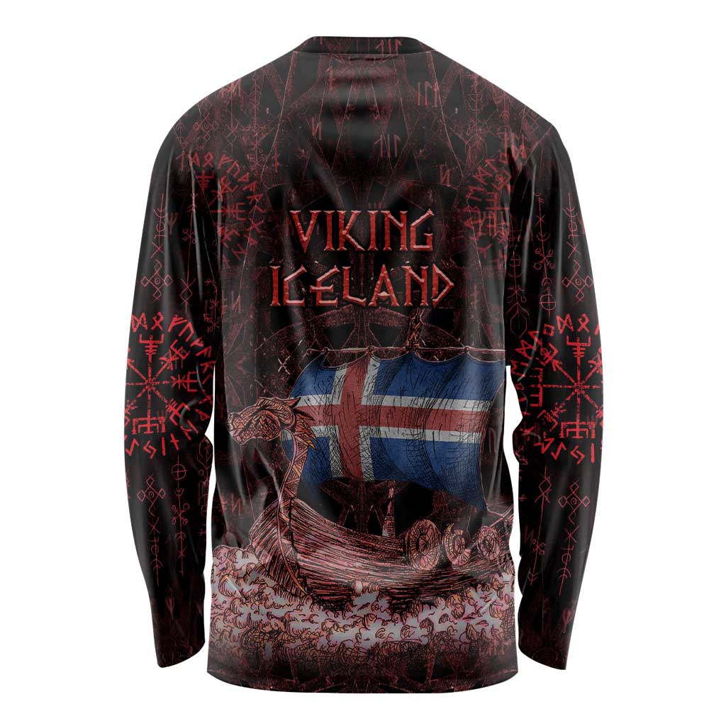 Iceland Vikings Long Sleeve Shirt Norse Runes with Raven and Longship Design Featuring National Flag