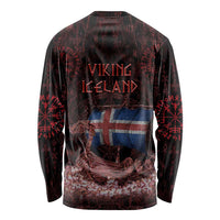 Iceland Vikings Long Sleeve Shirt Norse Runes with Raven and Longship Design Featuring National Flag