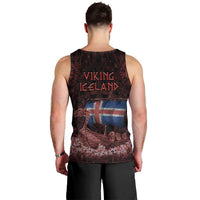 Iceland Vikings Men Tank Top Norse Runes with Raven and Longship Design Featuring National Flag