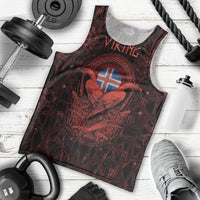 Iceland Vikings Men Tank Top Norse Runes with Raven and Longship Design Featuring National Flag