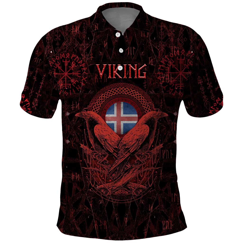 Iceland Vikings Polo Shirt Norse Runes with Raven and Longship Design Featuring National Flag