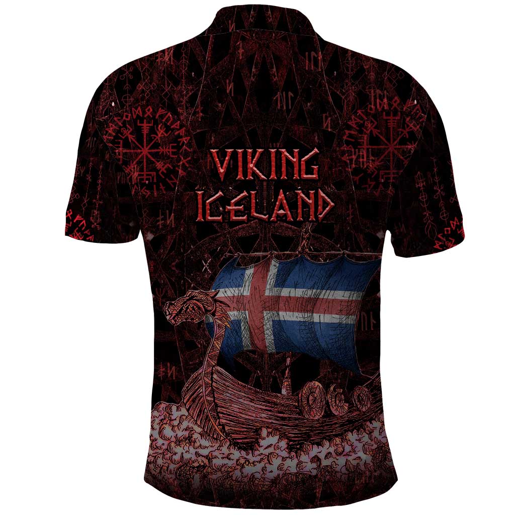 Iceland Vikings Polo Shirt Norse Runes with Raven and Longship Design Featuring National Flag