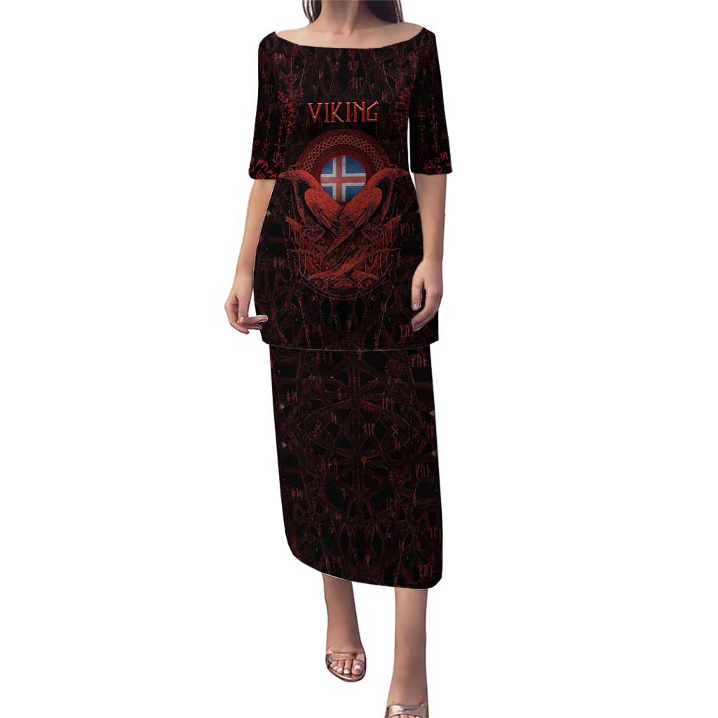 Iceland Vikings Puletasi Norse Runes with Raven and Longship Design Featuring National Flag
