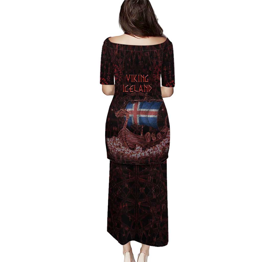 Iceland Vikings Puletasi Norse Runes with Raven and Longship Design Featuring National Flag