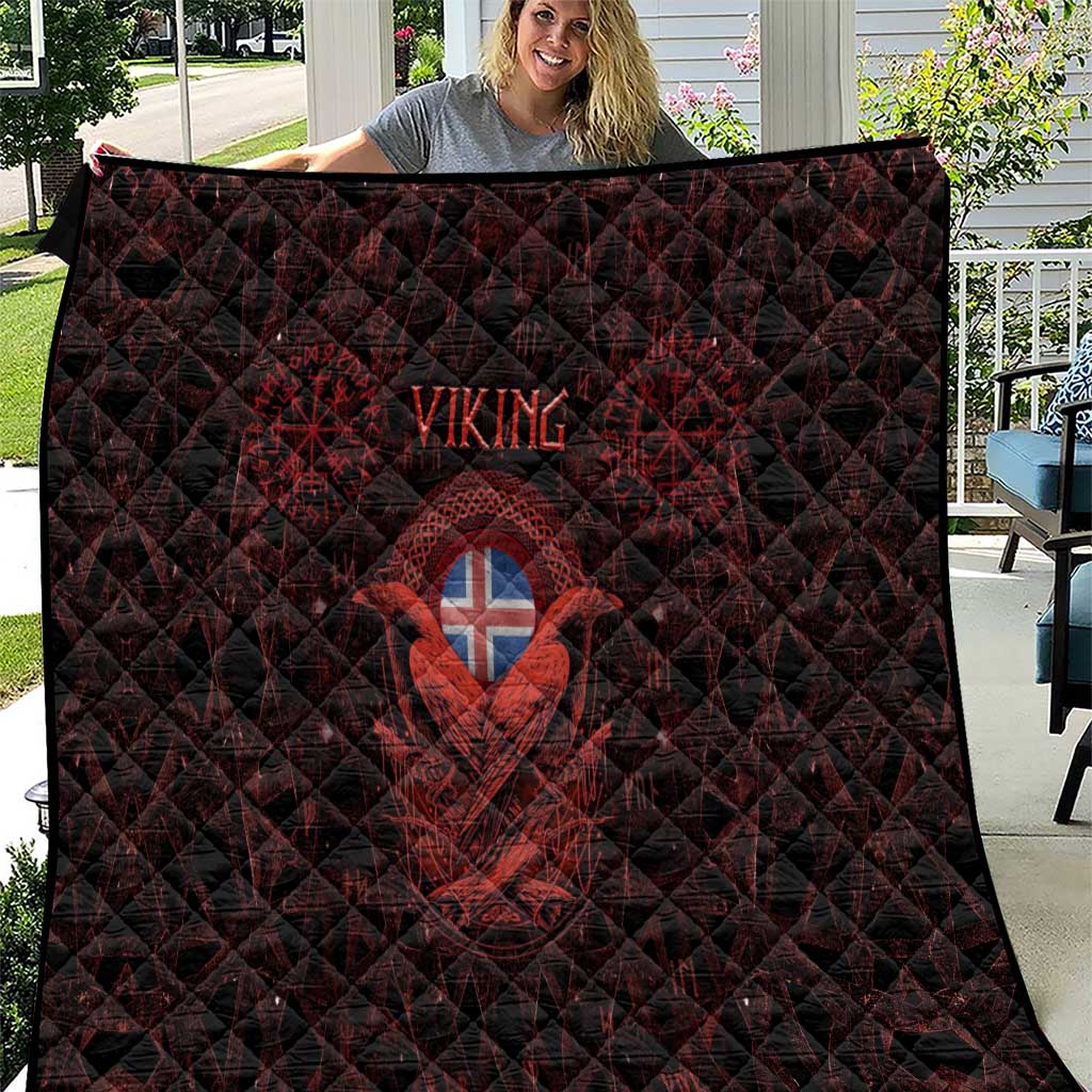 Iceland Vikings Quilt Norse Runes with Raven and Longship Design Featuring National Flag