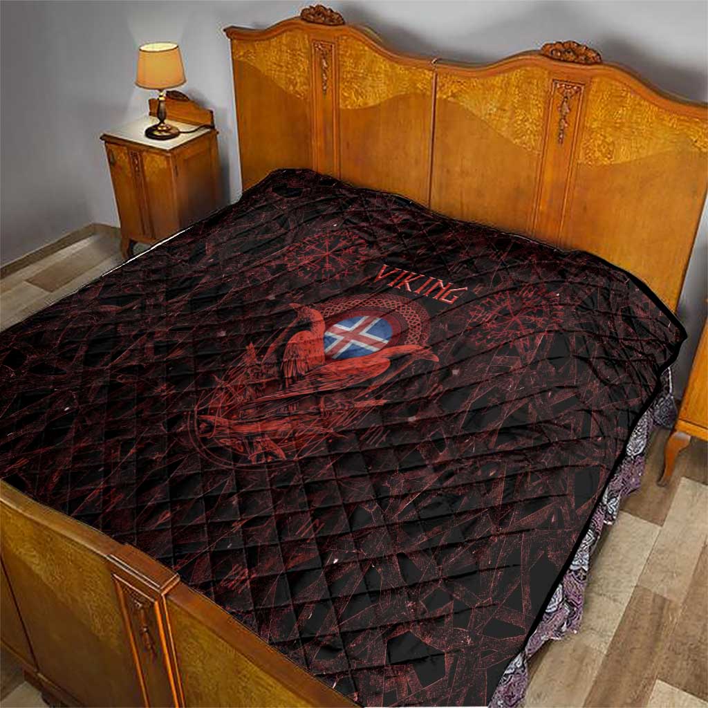 Iceland Vikings Quilt Norse Runes with Raven and Longship Design Featuring National Flag