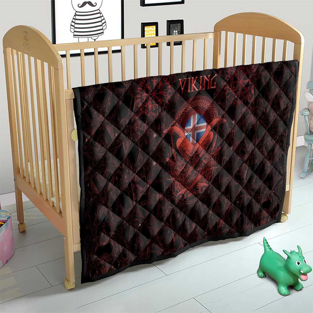 Iceland Vikings Quilt Norse Runes with Raven and Longship Design Featuring National Flag