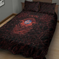 Iceland Vikings Quilt Bed Set Norse Runes with Raven and Longship Design Featuring National Flag