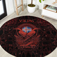 Iceland Vikings Round Carpet Norse Runes with Raven and Longship Design Featuring National Flag