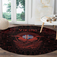 Iceland Vikings Round Carpet Norse Runes with Raven and Longship Design Featuring National Flag