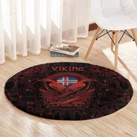 Iceland Vikings Round Carpet Norse Runes with Raven and Longship Design Featuring National Flag