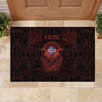Iceland Vikings Rubber Doormat Norse Runes with Raven and Longship Design Featuring National Flag
