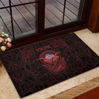 Iceland Vikings Rubber Doormat Norse Runes with Raven and Longship Design Featuring National Flag