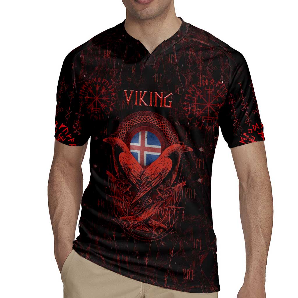 Iceland Vikings Rugby Jersey Norse Runes with Raven and Longship Design Featuring National Flag