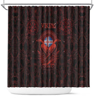 Iceland Vikings Shower Curtain Norse Runes with Raven and Longship Design Featuring National Flag