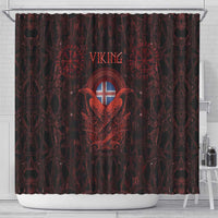Iceland Vikings Shower Curtain Norse Runes with Raven and Longship Design Featuring National Flag