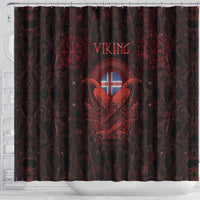Iceland Vikings Shower Curtain Norse Runes with Raven and Longship Design Featuring National Flag