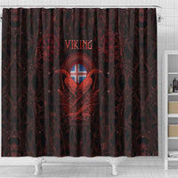 Iceland Vikings Shower Curtain Norse Runes with Raven and Longship Design Featuring National Flag