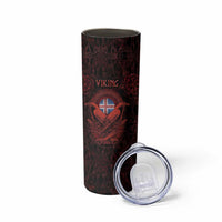 Iceland Vikings Skinny Tumbler Norse Runes with Raven and Longship Design Featuring National Flag