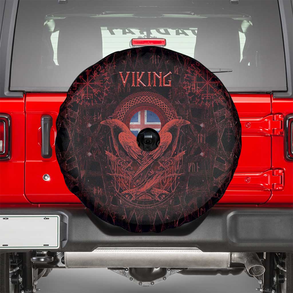 Iceland Vikings Spare Tire Cover Norse Runes with Raven and Longship Design Featuring National Flag