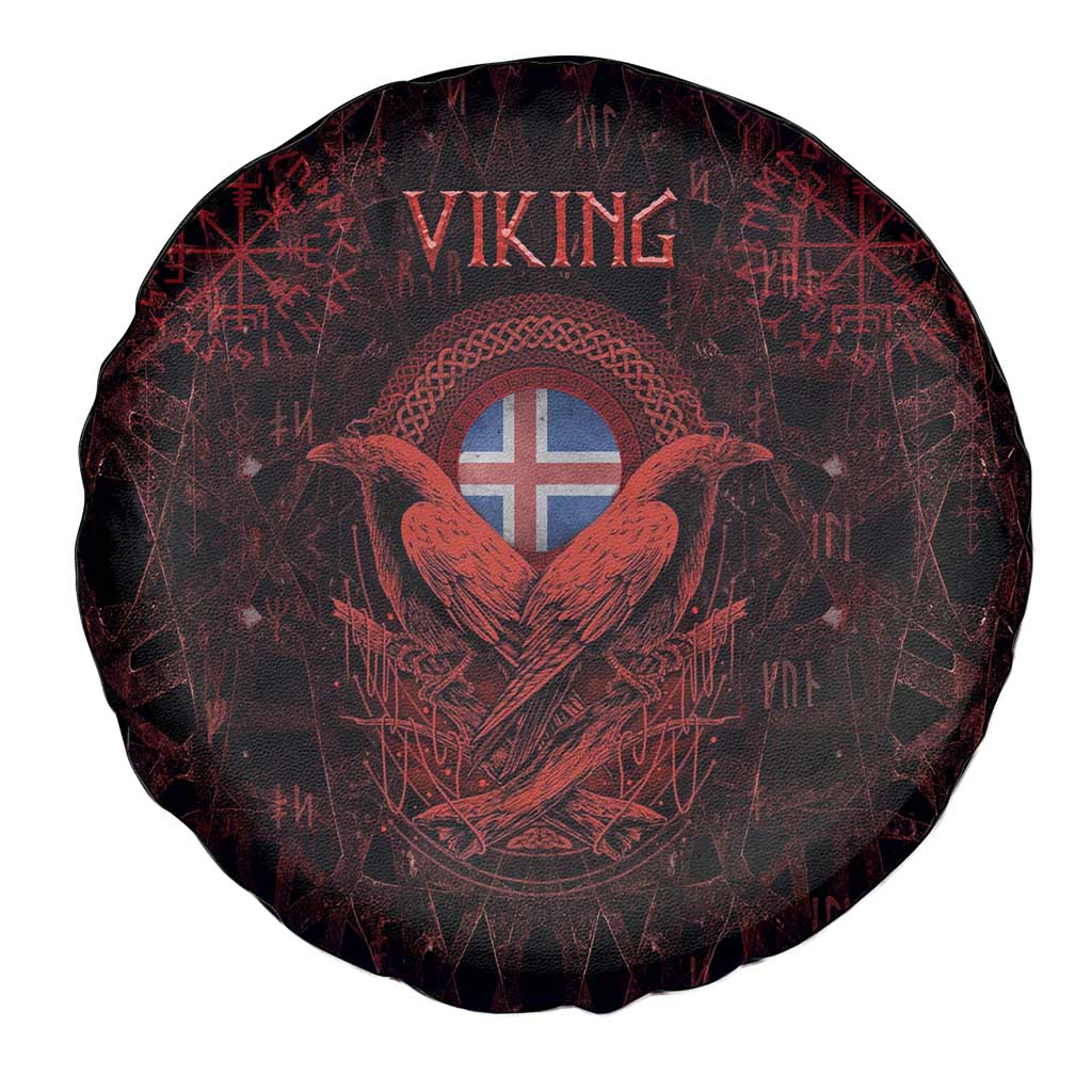 Iceland Vikings Spare Tire Cover Norse Runes with Raven and Longship Design Featuring National Flag