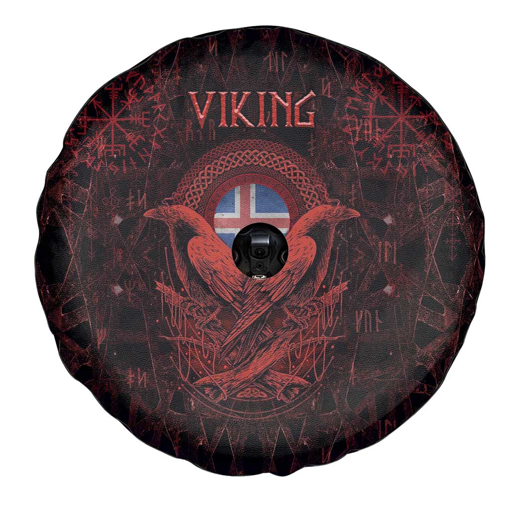 Iceland Vikings Spare Tire Cover Norse Runes with Raven and Longship Design Featuring National Flag