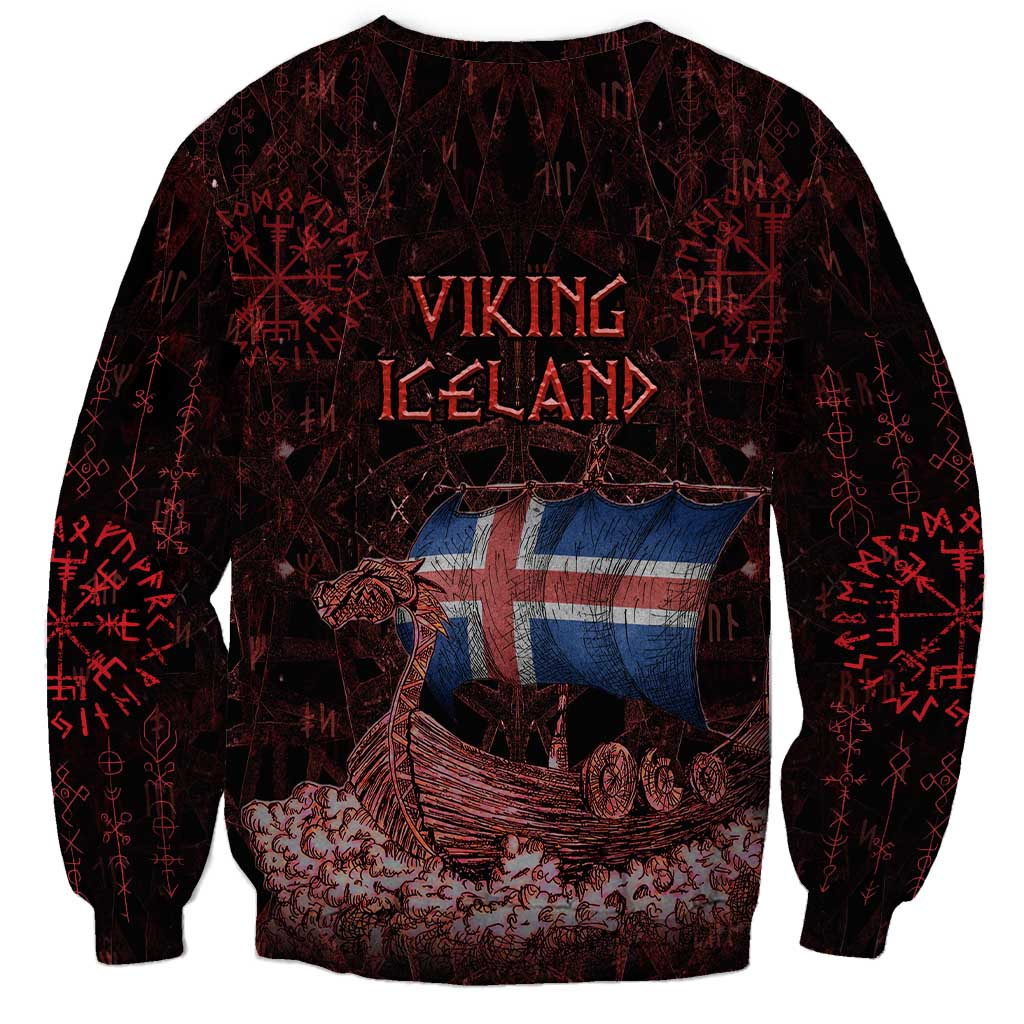 Iceland Vikings Sweatshirt Norse Runes with Raven and Longship Design Featuring National Flag