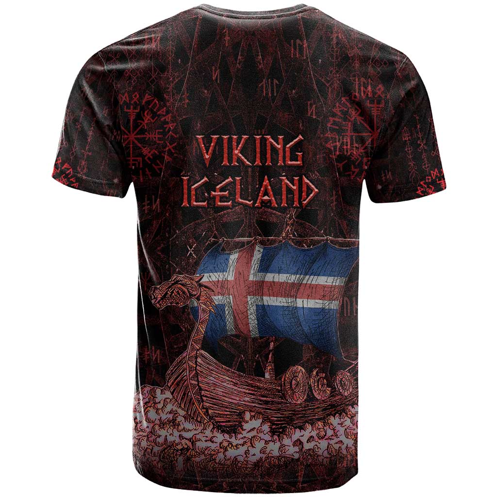 Iceland Vikings T Shirt Norse Runes with Raven and Longship Design Featuring National Flag