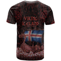 Iceland Vikings T Shirt Norse Runes with Raven and Longship Design Featuring National Flag