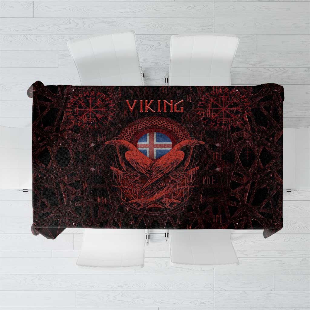 Iceland Vikings Tablecloth Norse Runes with Raven and Longship Design Featuring National Flag