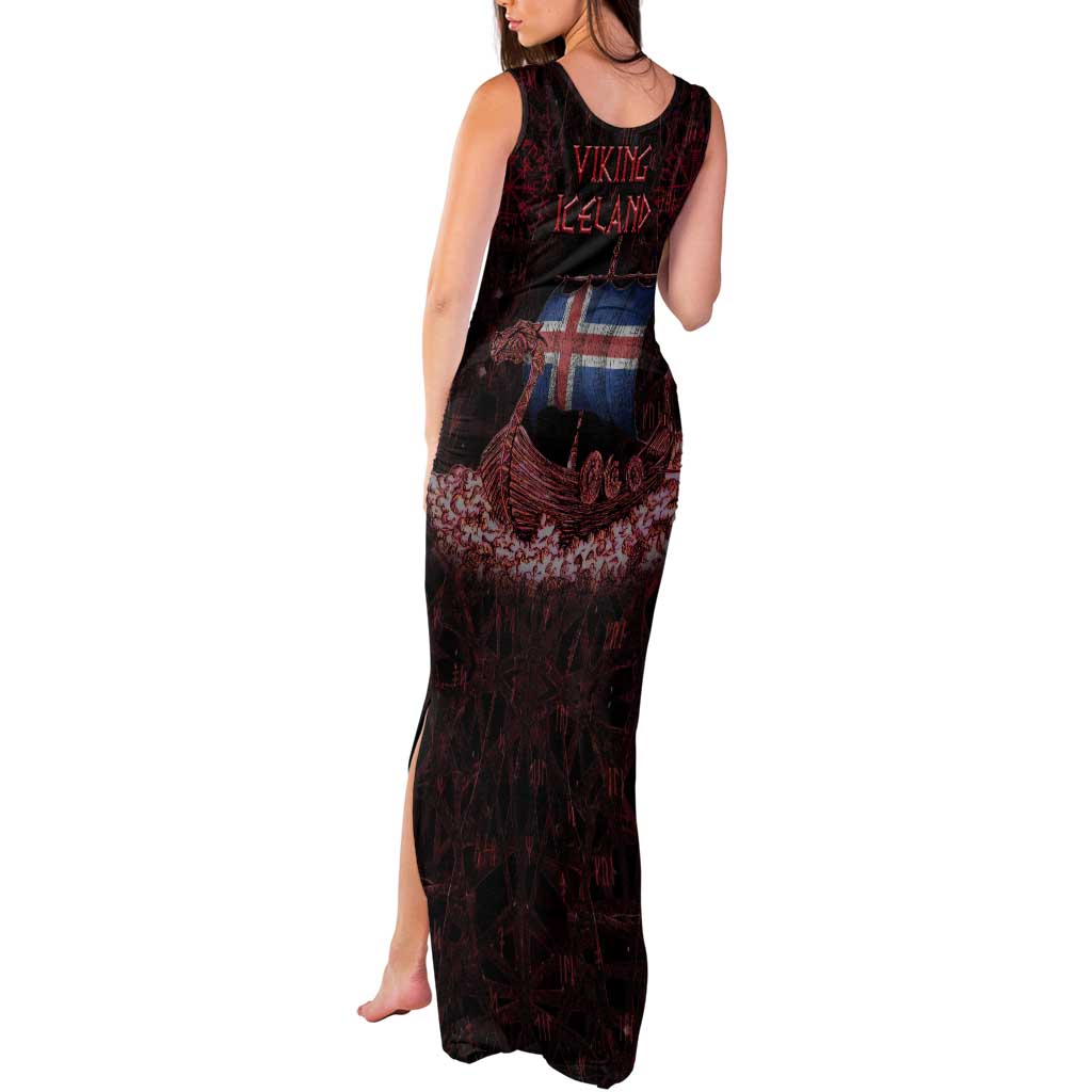 Iceland Vikings Tank Maxi Dress Norse Runes with Raven and Longship Design Featuring National Flag