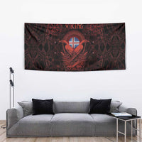 Iceland Vikings Tapestry Norse Runes with Raven and Longship Design Featuring National Flag
