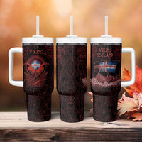 Iceland Vikings Tumbler With Handle Norse Runes with Raven and Longship Design Featuring National Flag